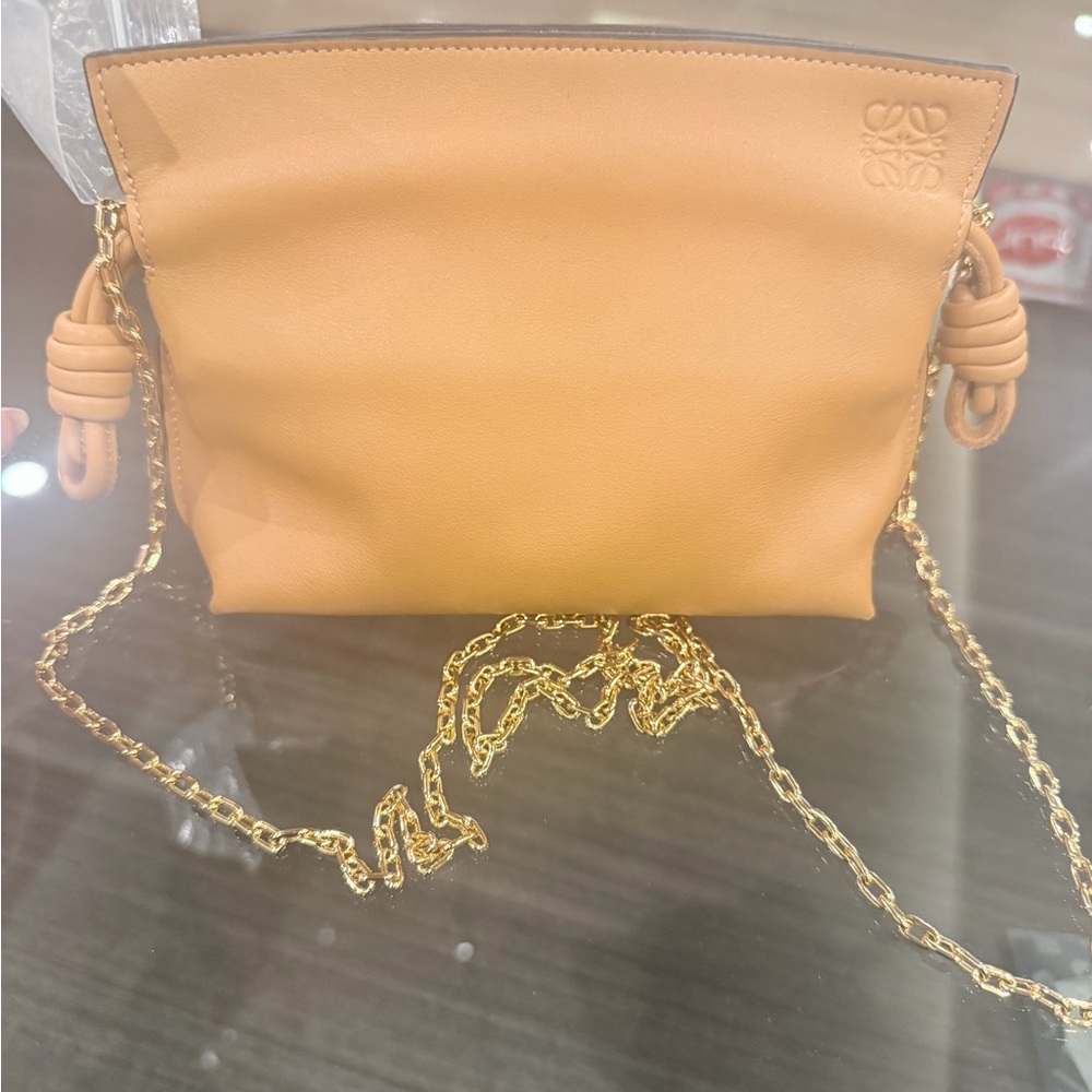 Loewe Camel Leather Crossbody with Gold Chain